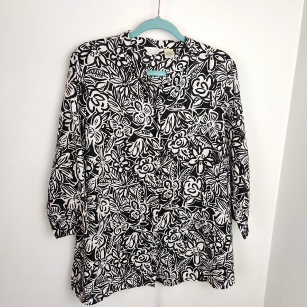 Laura Ashley Woman Black/White Floral Linen Shirt